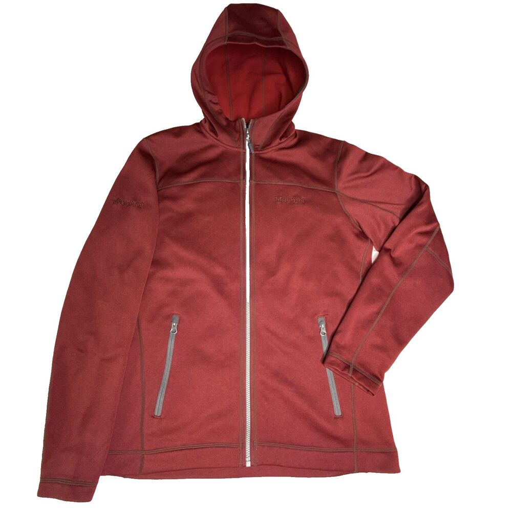 Marmot Hoodie Men Large Red Polartec Fleece Full Zip Base Layer Jacket